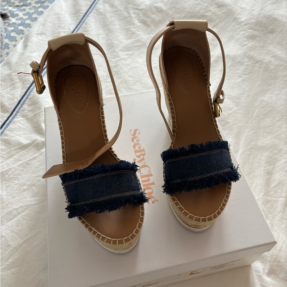 Chloe platform denim wedges - Picture 2 of 6